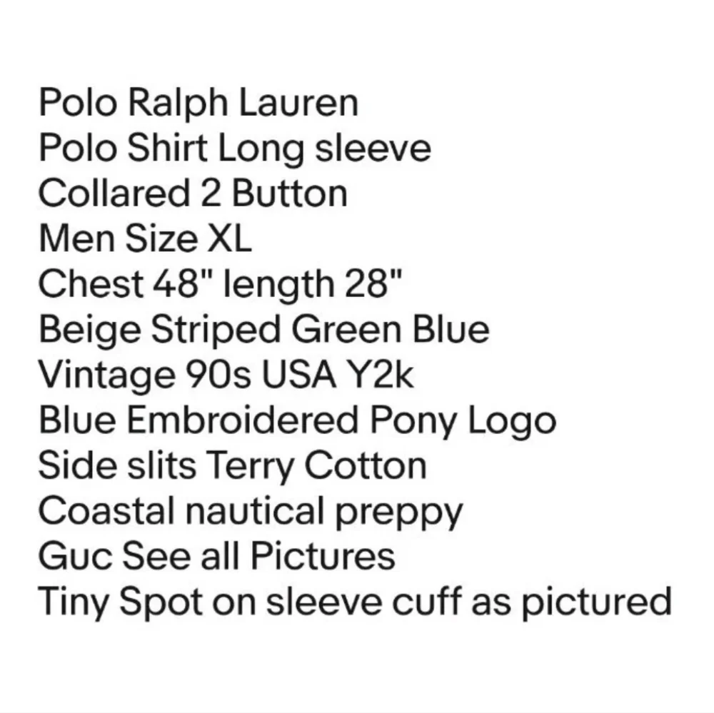Polo Ralph Lauren Rugby Polo Shirt Men XL Beige Striped Vtg USA Pony Logo L/S